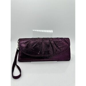 Wristlet Clutch Purple Metallic Pleaded Wallet 8-3/4” x 4”